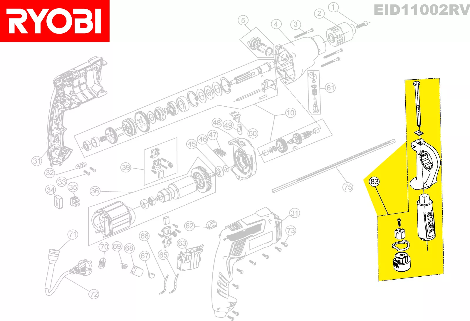 Poignée supplémentaire réf. 5131015640 Ryobi
